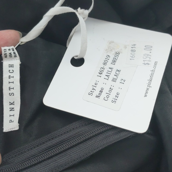 Pink Stitch Women's Dress Size 12 Black Fit & Flare Halter Neck Zip Boning NEW - Picture 14 of 16